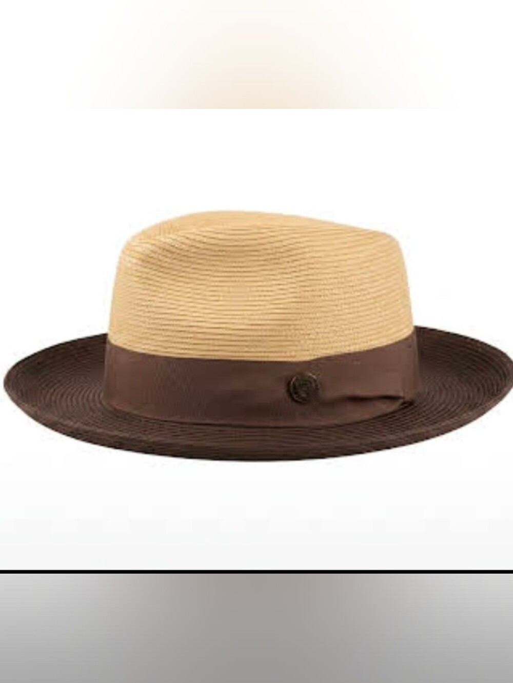 Bruno Capala Two-Tone Straw Fedora Hat in Beige and Brown